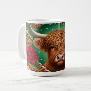 Hochlandkuh umgeben von weihnachtlichen Blume Kaffeetasse