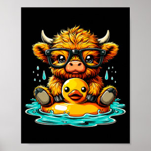 Hochlandkuh und Gummiente Schwimmen Sommer Poster