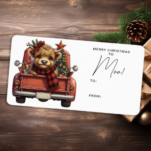 Hochlandkuh Vintage-Rotlastwagen Frohe Weihnachten Adressaufkleber