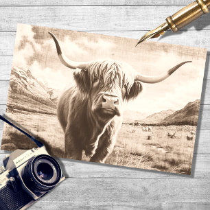 Hochlandkuh Vintage-Sepia-Decoupage-Papier Seidenpapier
