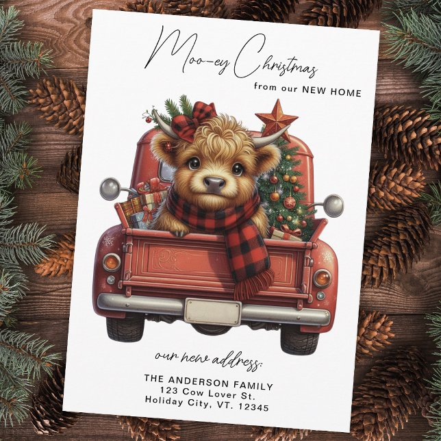 Hochlandkuh Vintager roter Lkw Weihnachtsverkehr Feiertagskarte (Von Creator hochgeladen)