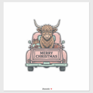 Hochlandkuh-Weihnachts-LKW-Vintage-Stickerei-Shirt Aufkleber