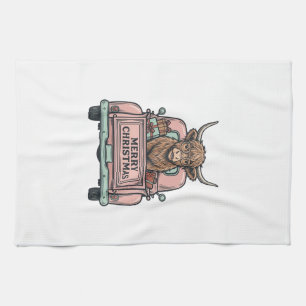 Hochlandkuh-Weihnachts-LKW-Vintage-Stickerei-Shirt Geschirrtuch
