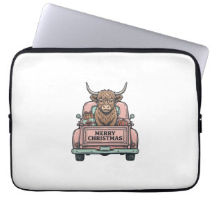 Hochlandkuh-Weihnachts-LKW-Vintage-Stickerei-Shirt Laptopschutzhülle