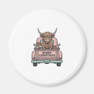 Hochlandkuh-Weihnachts-LKW-Vintage-Stickerei-Shirt Magnet