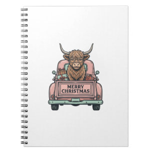 Hochlandkuh-Weihnachts-LKW-Vintage-Stickerei-Shirt Notizblock