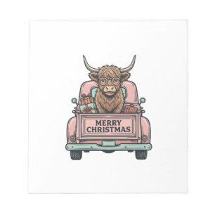 Hochlandkuh-Weihnachts-Lkw-Vintage-Stickerei-Shirt Notizblock