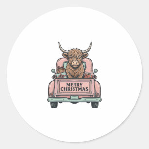Hochlandkuh-Weihnachts-LKW-Vintage-Stickerei-Shirt Runder Aufkleber
