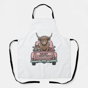 Hochlandkuh-Weihnachts-LKW-Vintage-Stickerei-Shirt Schürze