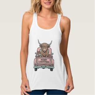 Hochlandkuh-Weihnachts-LKW-Vintage-Stickerei-Shirt Tank Top