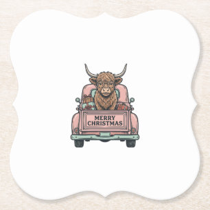 Hochlandkuh-Weihnachts-LKW-Vintage-Stickerei-Shirt Untersetzer