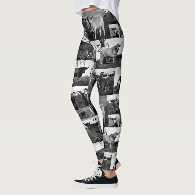 Hochlandkuhfoto-Collage in Schwarz und Weiß, Leggings (Links)