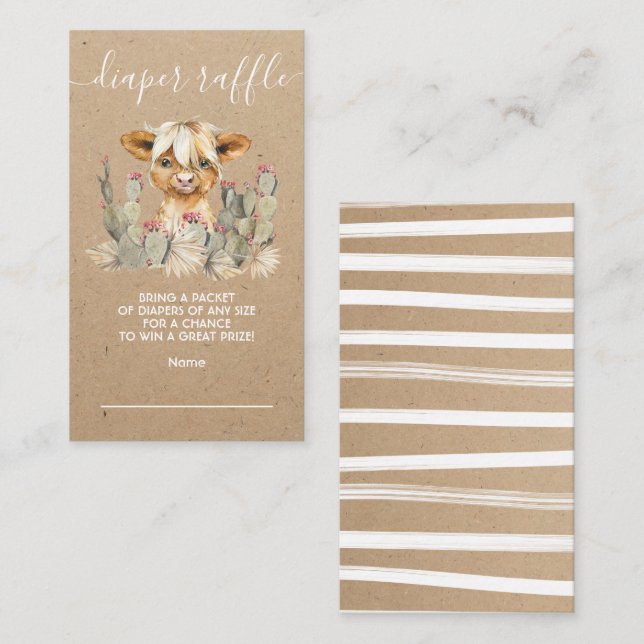 Hochlandkuhkakteen Diaper Raffle Card Begleitkarte (Vorne/Hinten)
