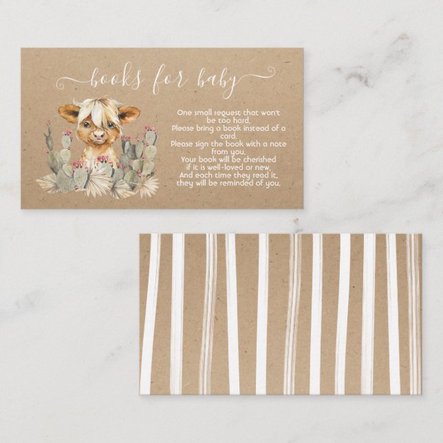 Hochlandkuhkaktusbücher für die Babyverschlusskart Begleitkarte (Vorne/Hinten)