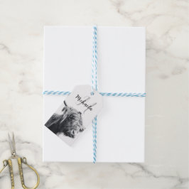Hochlandkuhportrait Initialmonogramm Schwarz-weiß Geschenkanhänger
