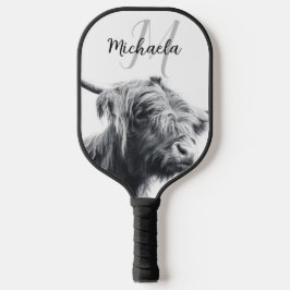 Hochlandkuhportrait Initialmonogramm Schwarz-weiß Pickleball Schläger