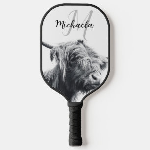Hochlandkuhportrait Initialmonogramm Schwarz-weiß Pickleball Schläger