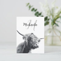 Hochlandkuhportrait Initialmonogramm Schwarz-weiß