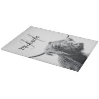 Hochlandkuhportrait Initialmonogramm Schwarz-weiß