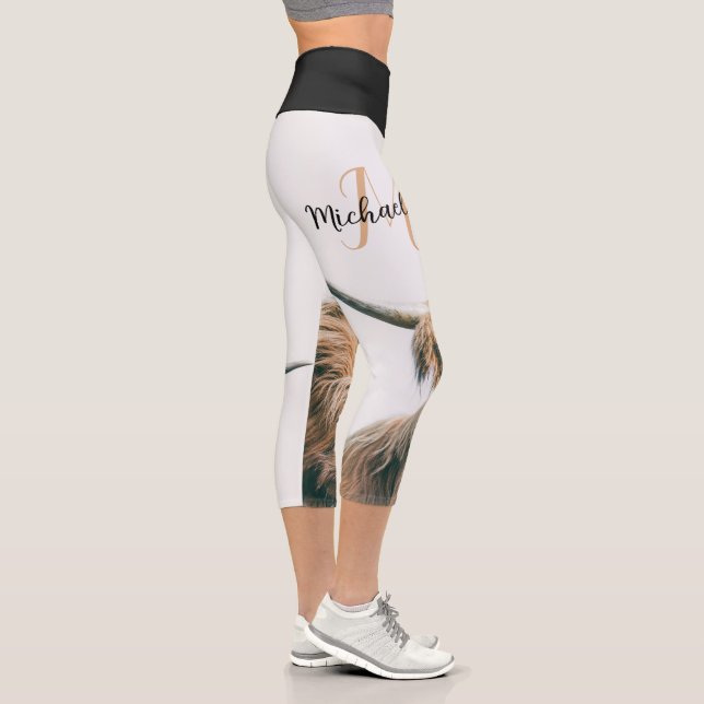 Hochlandportrait individuelle Name Capri Leggings (Rechts)