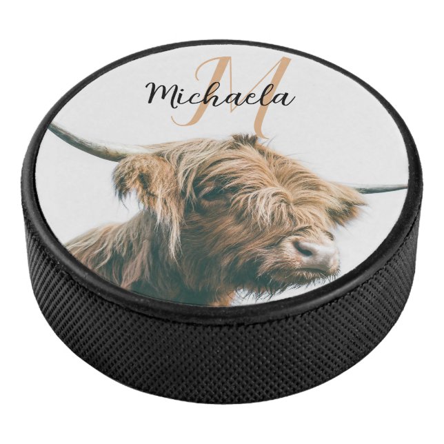 Hochlandportrait individuelle Name Eishockey Puck (3/4)
