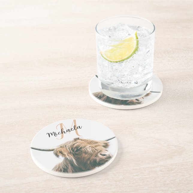 Hochlandportrait individuelle Name Getränkeuntersetzer (Seite)