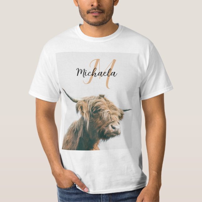 Hochlandportrait individuelle Name T-Shirt (Vorderseite)