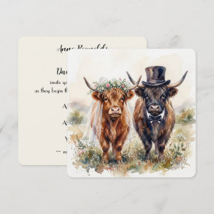 Hochlandrinder Braut und Bräutigam auf Hochzeit Einladung