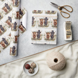 Hochlandrinder Braut und Bräutigam bei der Hochzei Geschenkpapier