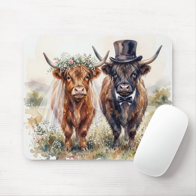Hochlandrinder in Hochzeitskleidung Mousepad (Mit Mouse)