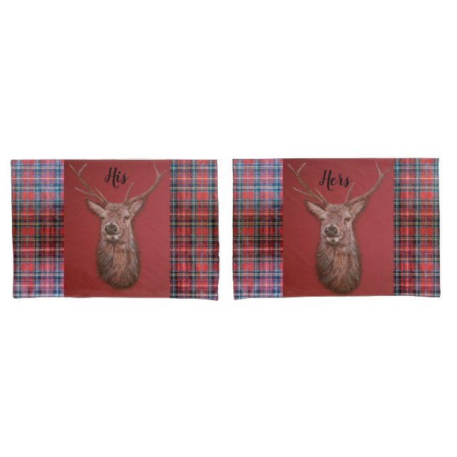 Hochlandrotes Hirsch-u. Tartan-Kissen-Kasten-Set Kissenbezug (Vorderseite-Set)
