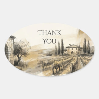 Hochlandschloss-Skizze Dankeschön Oval Aufkleber
