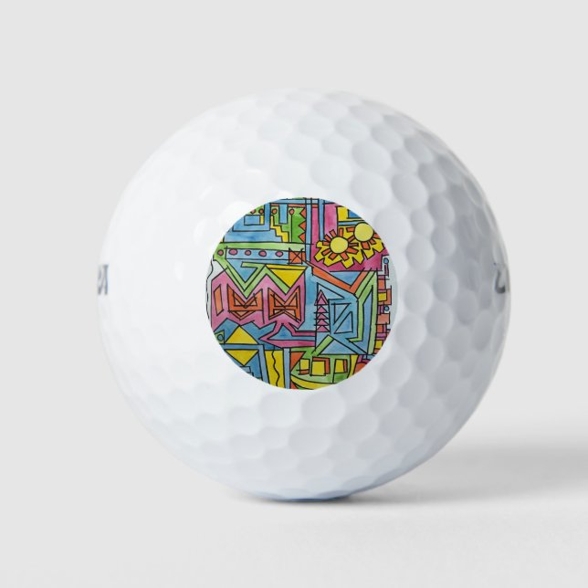 Hochmoderne geometrische Wasserfarben Golfball (Vorderseite)
