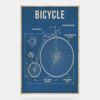 Hochrad Fahrrad Blaupause Vintage Wandkunst Acrylschild