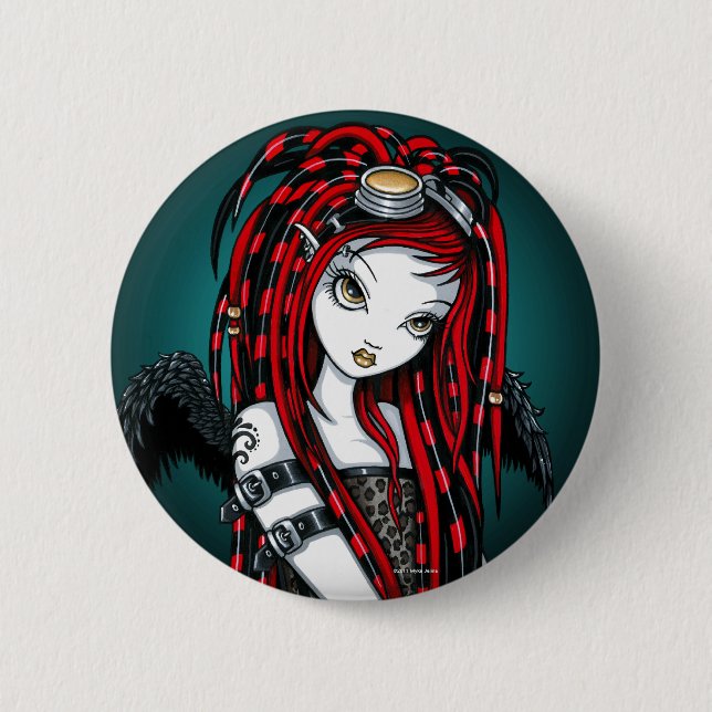 "Hochroter" roter TätowierungCyber Goth Button (Vorderseite)