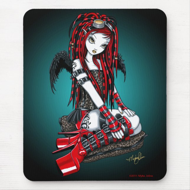 "Hochroter" roter TätowierungCyber Goth Engel Mousepad (Vorne)