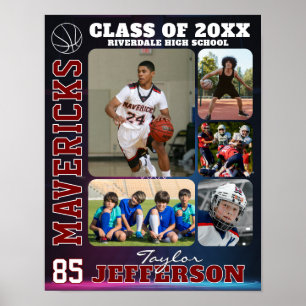Hochschul-Basketball-Team-Sportfoto-Collage Poster