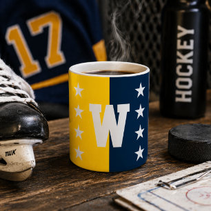 Hochschulfarben Blau und Maisgelb Monogramm Kaffeetasse