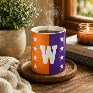 Hochschulfarben Orange, Lila und Weiß Monogramm Kaffeetasse