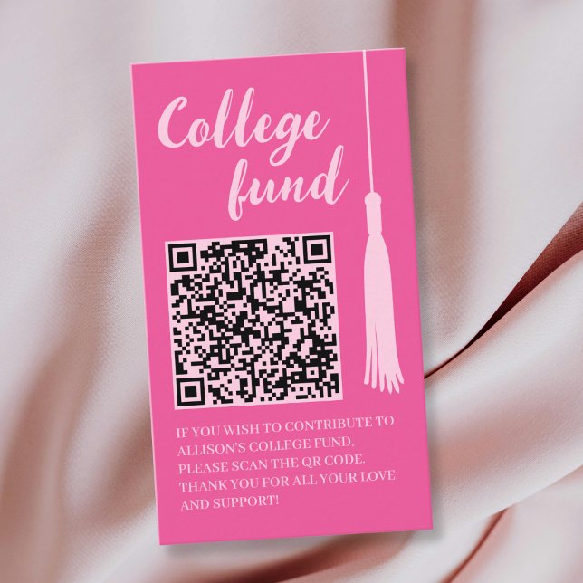 Hochschulfonds Rosa Quaste Geschenk QR-Code Abschl Begleitkarte (College Fund Pink Tassel Gift Qr Code Graduation Enclosure Card)
