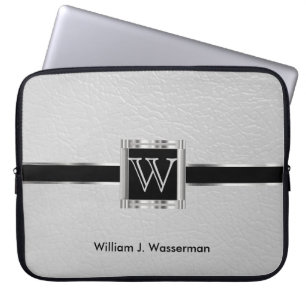 Hochskalierbares Monogramm Weißleder Laptopschutzhülle