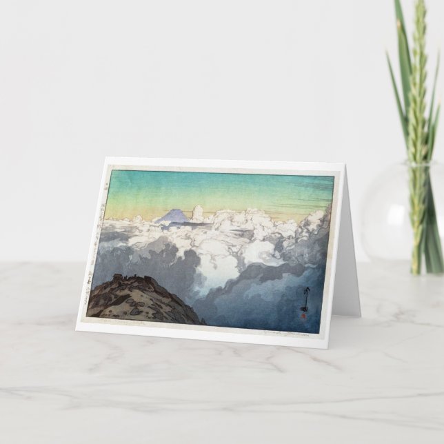 Höchststand Komagatake, Hiroshi Yoshida, Holzschni Karte (Vorderseite)