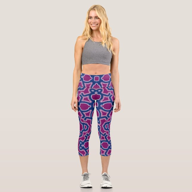 Hochwaiste Capris, Multicolor-Stoffmuster-Oberteil Capri Leggings (Vorderseite)