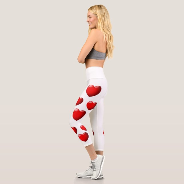 Hochwandiger Yoga Capris, XS (0-2) Rotes Herz Capri Leggings (Links)