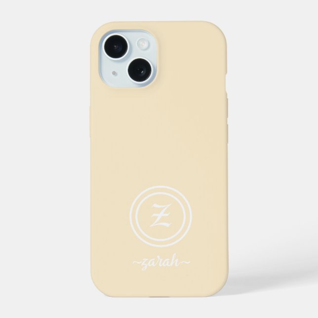 Hochwertige beige Hüllen mit Monogramm und Namen iPhone 15 Hülle (Rückseite)