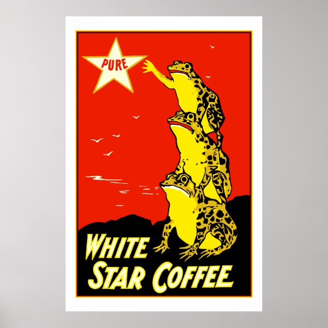Hochwertige Retro-Vintage White Star-Kaffeemaschin Poster (Vorne)
