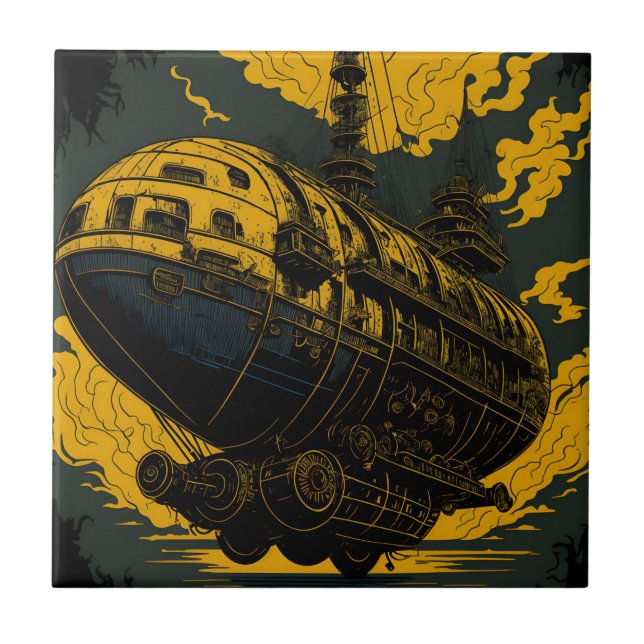 Hochwertige Steampunk Art Majestic Retro Airship Fliese (Vorderseite)