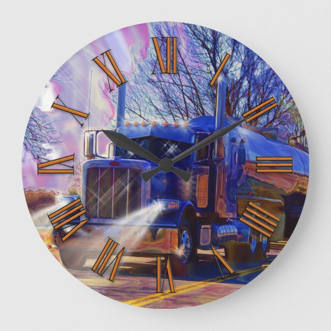 Hochwertige Transportblauer Tanklastwagen-Wall-Uhr Große Wanduhr (Vorderseite)