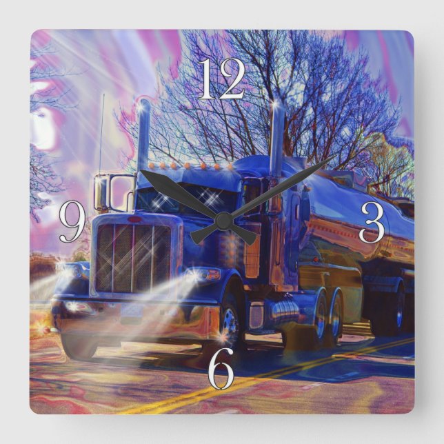Hochwertige Transportblauer Tanklastwagen-Wall-Uhr Quadratische Wanduhr (Vorderseite)