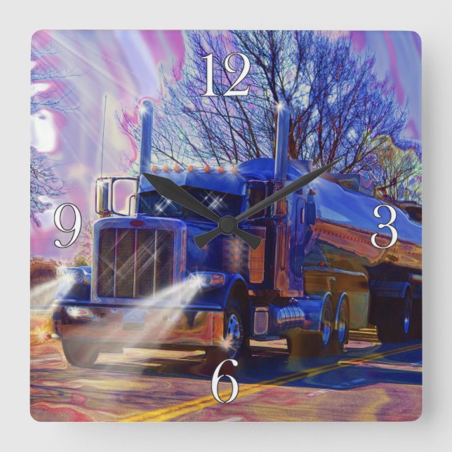 Hochwertige Transportblauer Tanklastwagen-Wall-Uhr Quadratische Wanduhr (Vorderseite)